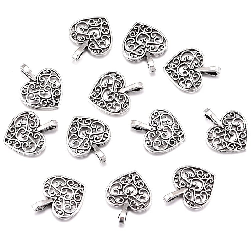 Weyuley 100pcs Antique Silver Plated Hollow Lovely Heart Charms Pendant DIY Bracelets Necklace Jewelry Making Craft Wholesale 16mmx14mm(A285) - Image 1